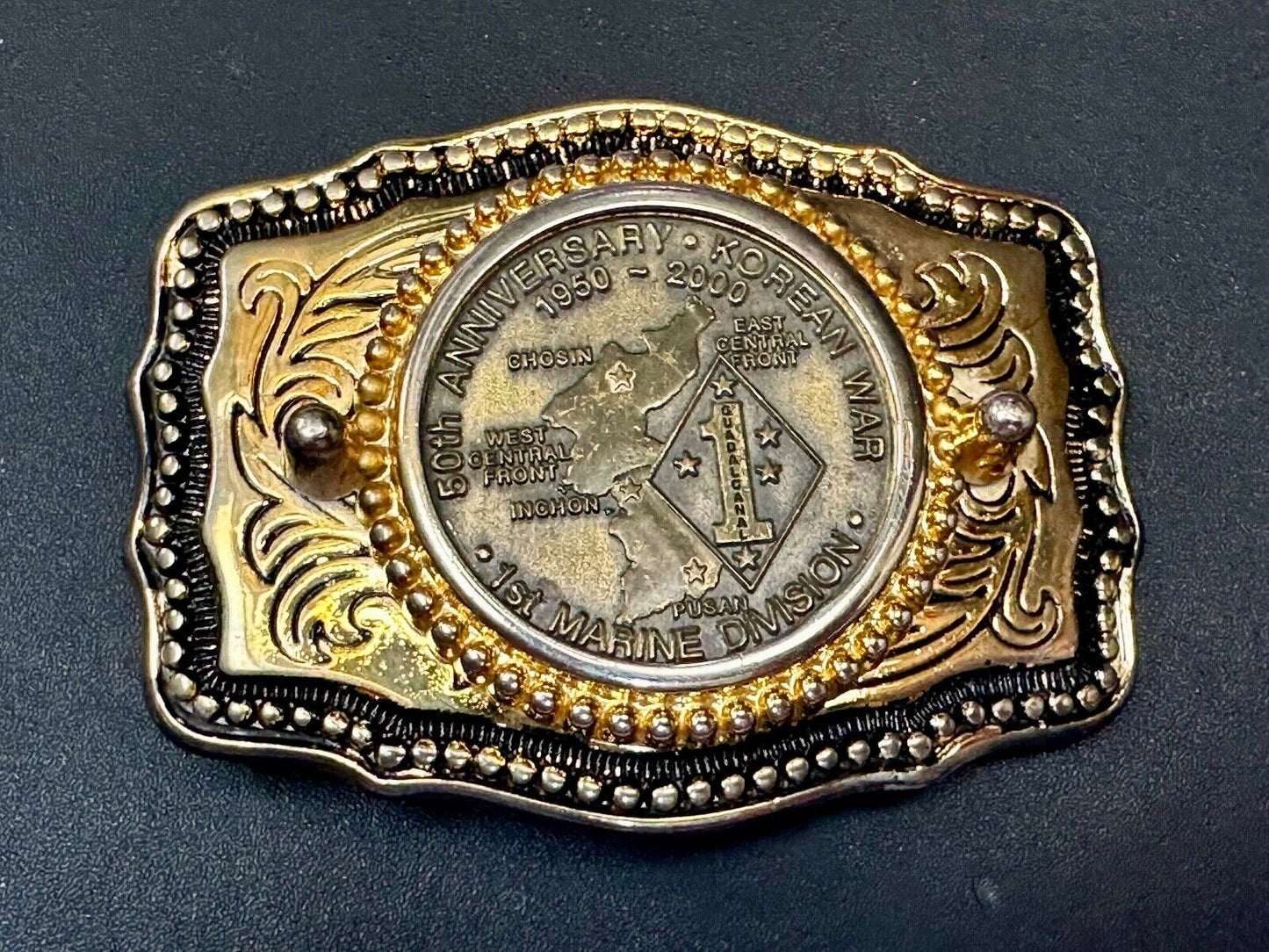 US Marines 50th Anniversary Korean War 1950-2000 Challenge Coin Belt Buckle