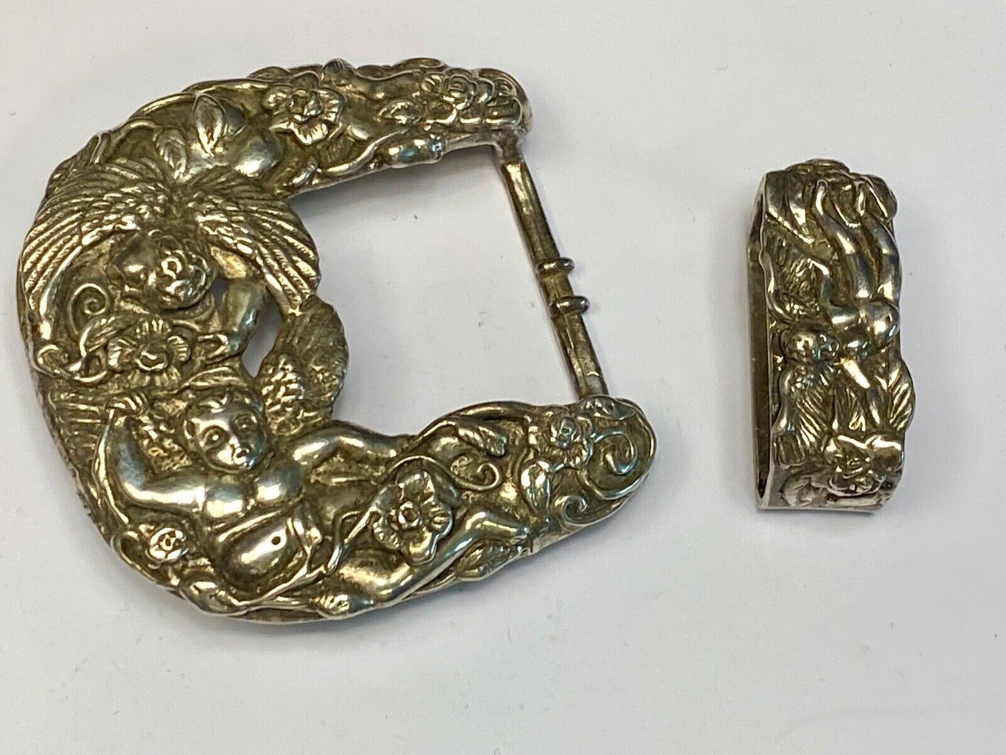 Amazing Andrea Barnett Angel Swirl Vtg. Sterling Silver belt buckle & Loop 110 G