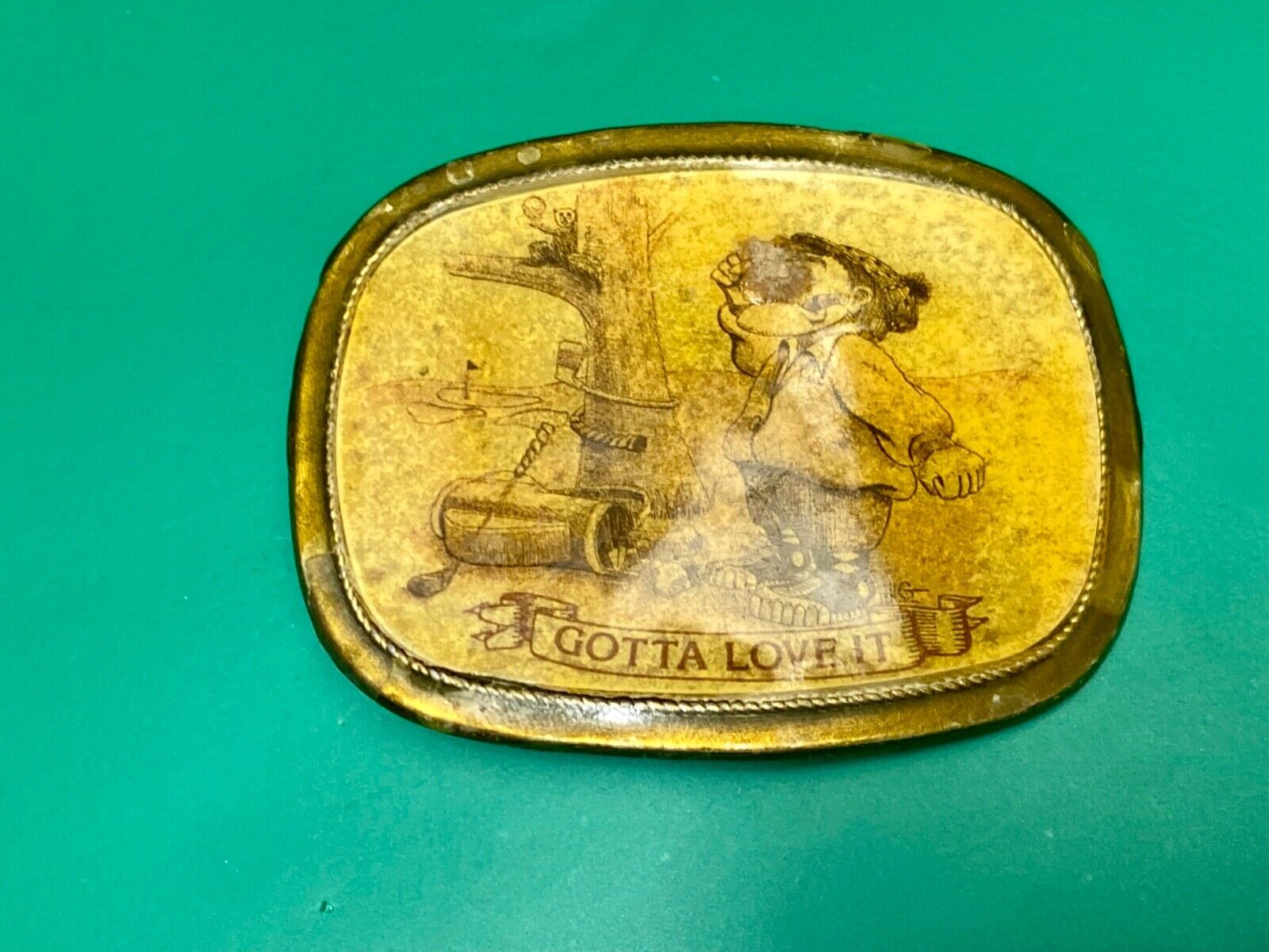 Vintage 1980's "Gotta Love It' Golf Humor Belt Buckle Brass Enamel Squirrel Club