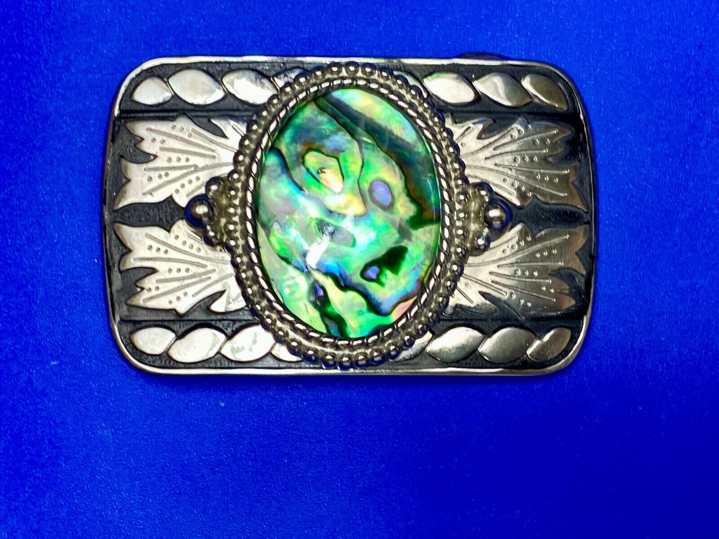 Abalone Shell Centerpiece On Western Silver & Black Color Belt Buckle