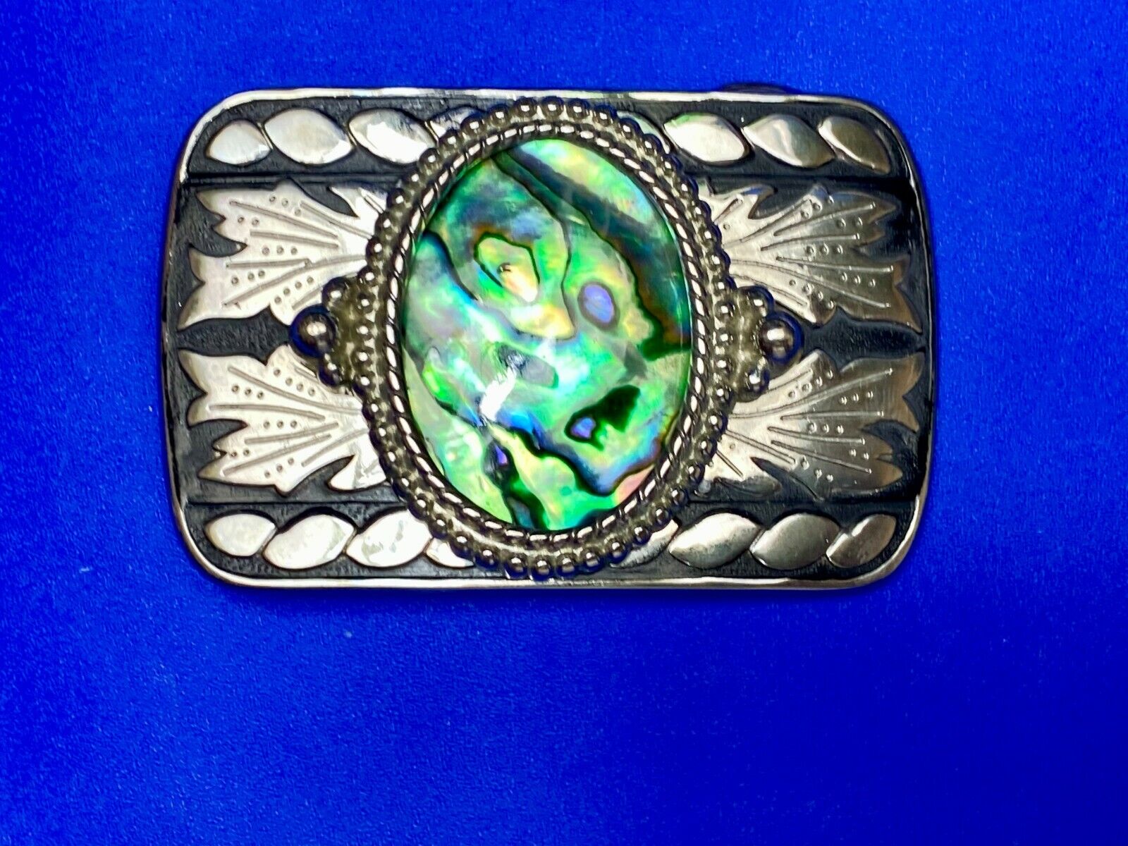 Abalone Shell Centerpiece On Western Silver & Black Color Belt Buckle