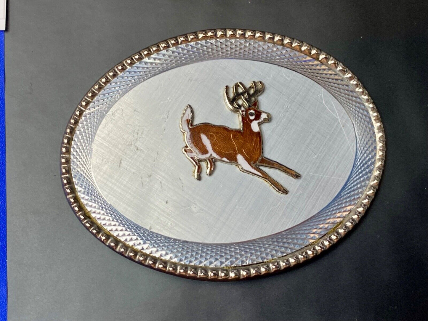 Adorable running Deer Dow western oval etched belt buckle stamped W