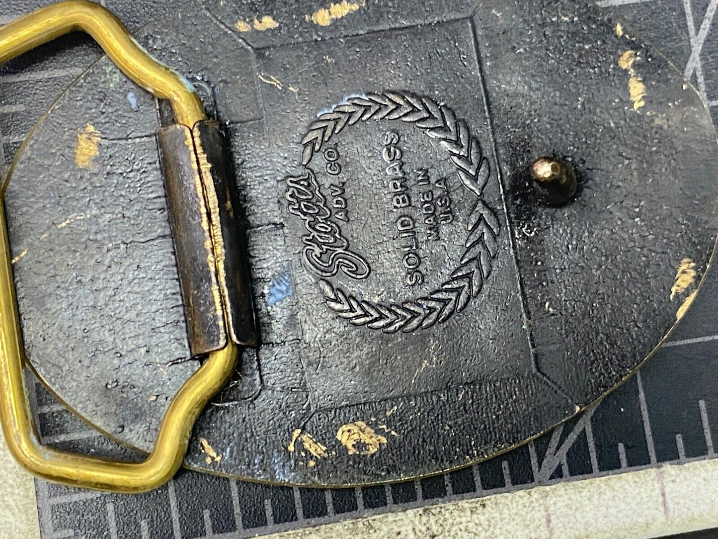Vintage Ghi Gi Company Promotional Solid Brass Belt Buckle Scotts Advertising