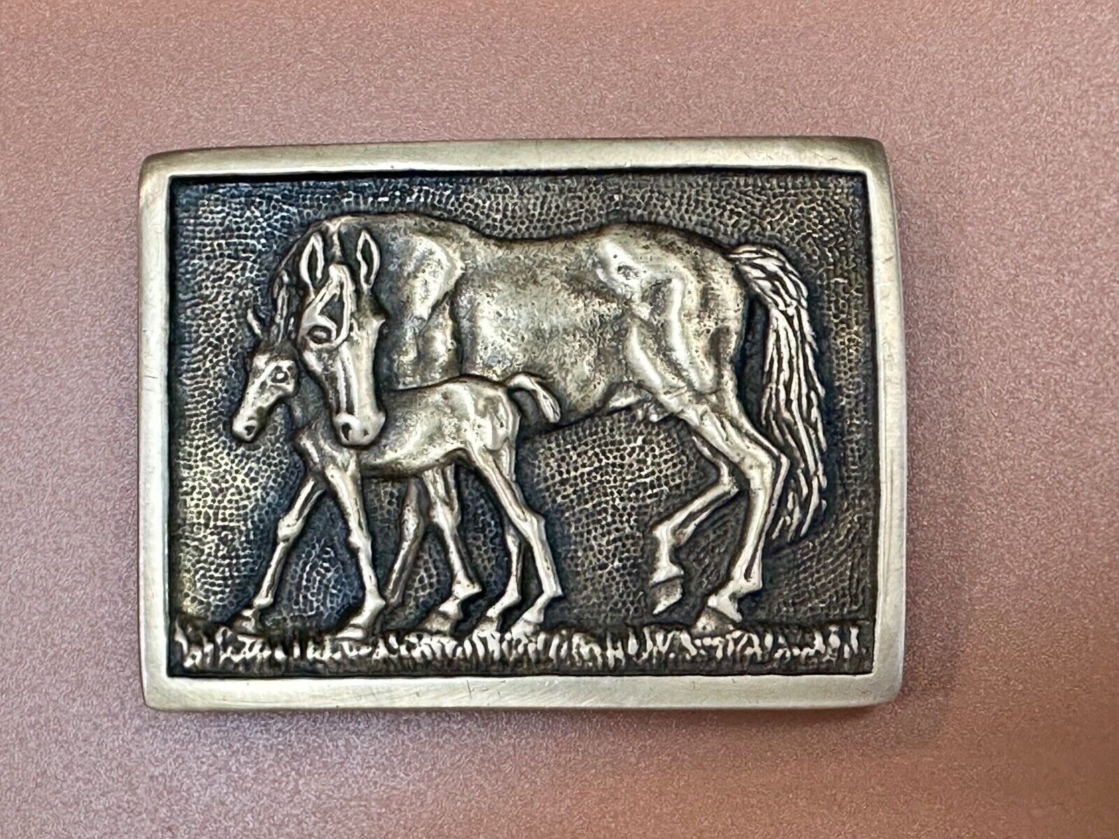 vintage Horse and Foal Colt baby vintage 1978 BTS solid brass belt buckle