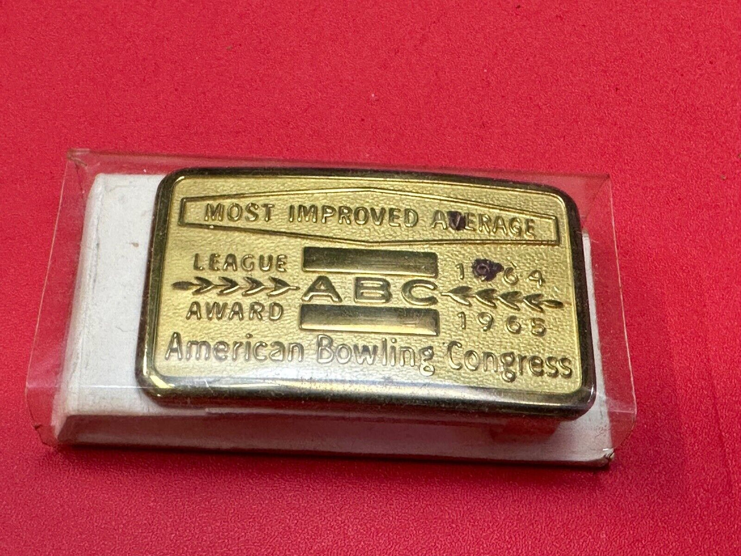 ABC Bowling League Award NOT engraved most improved trophy  1964 belt buckle