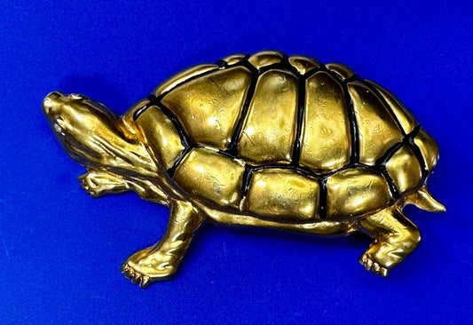 Tortoise Turtle Adorable Figural Huge Gold Tone Vintage Belt Buckle Over 4" Wide