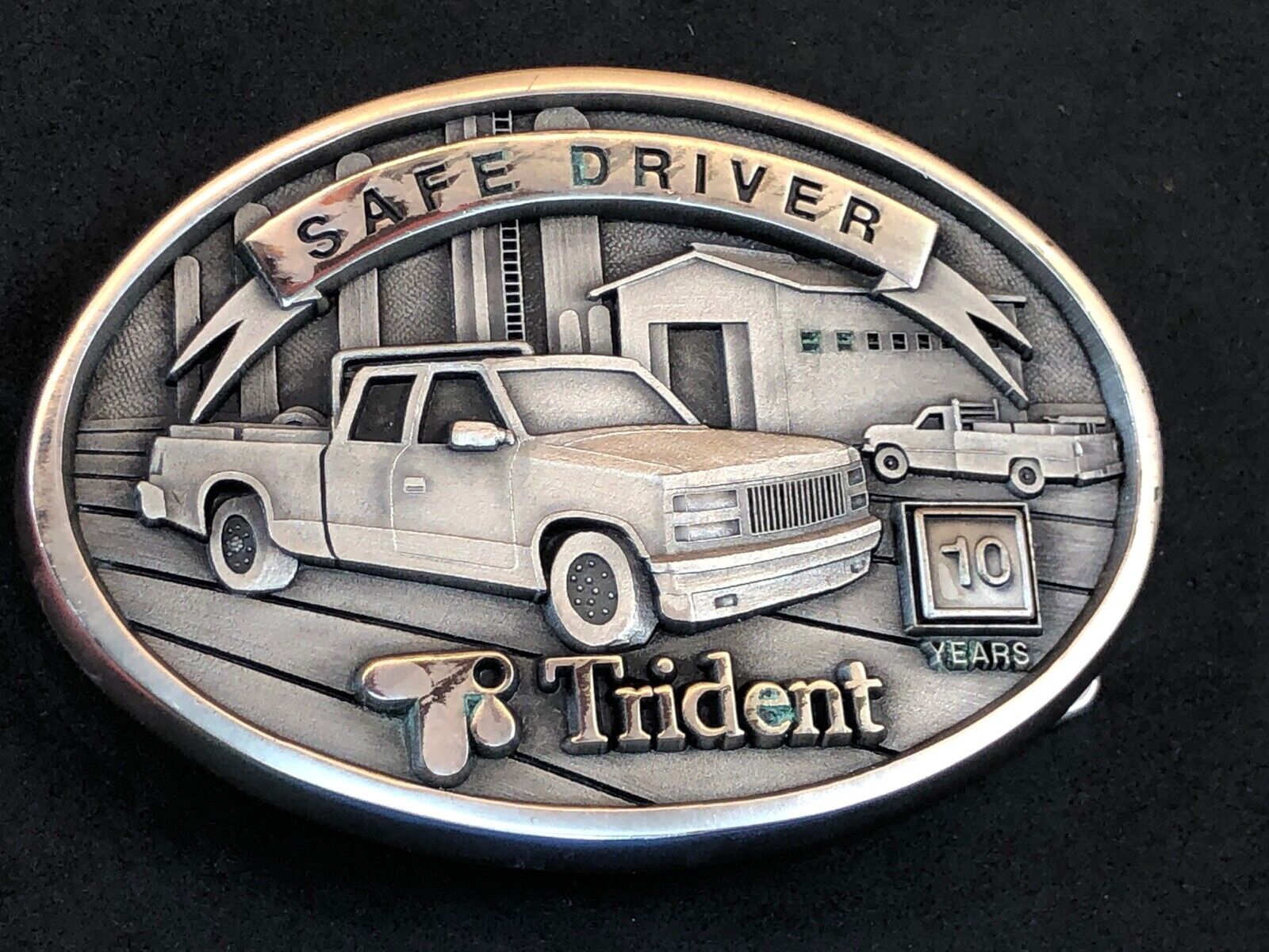 Trident Safe Driver 10 years promotional advertising solid brass belt buckle 