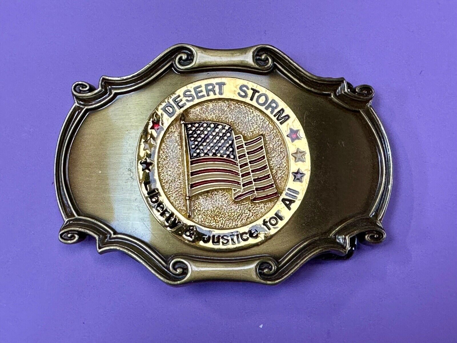 USA Flag Patriot Desert Storm Liberty & Justice for all Custom made Belt Buckle