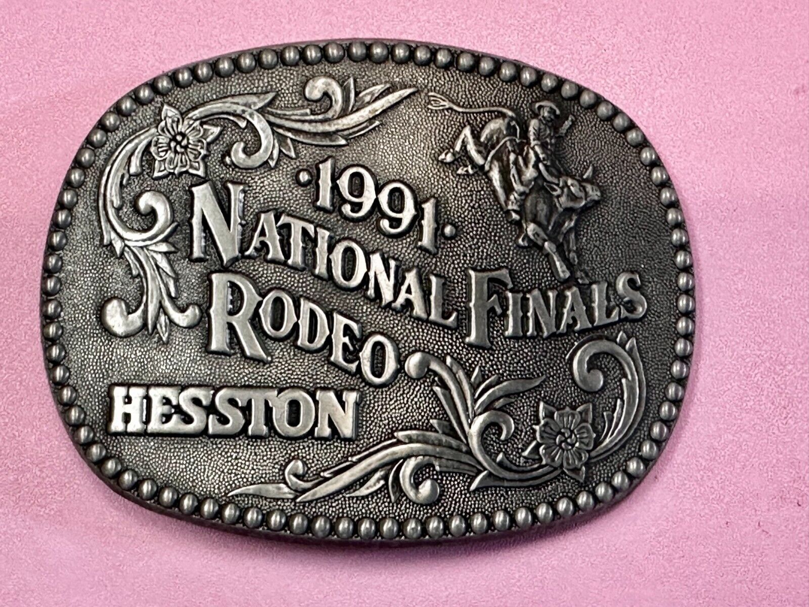 1991 ADM Hesston NFR National Finals Rodeo Cowboys Western Belt Buckle