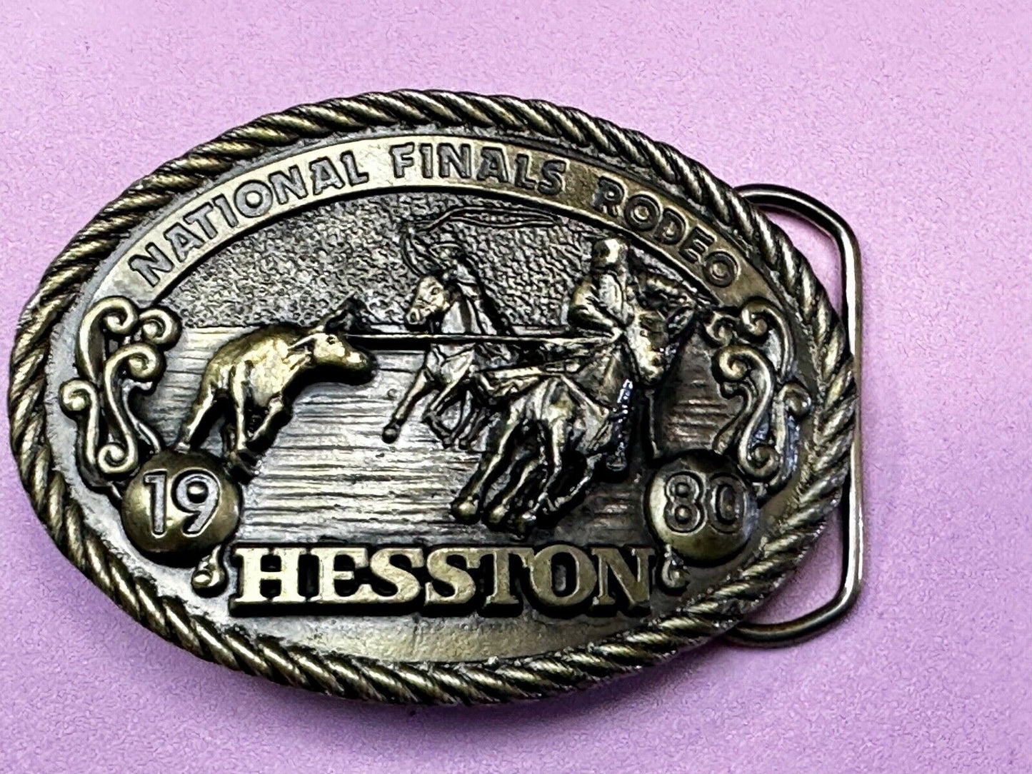 1980 Hesston Belt Buckle. Team Roping. Sixth Edition, National Finals Rodeo