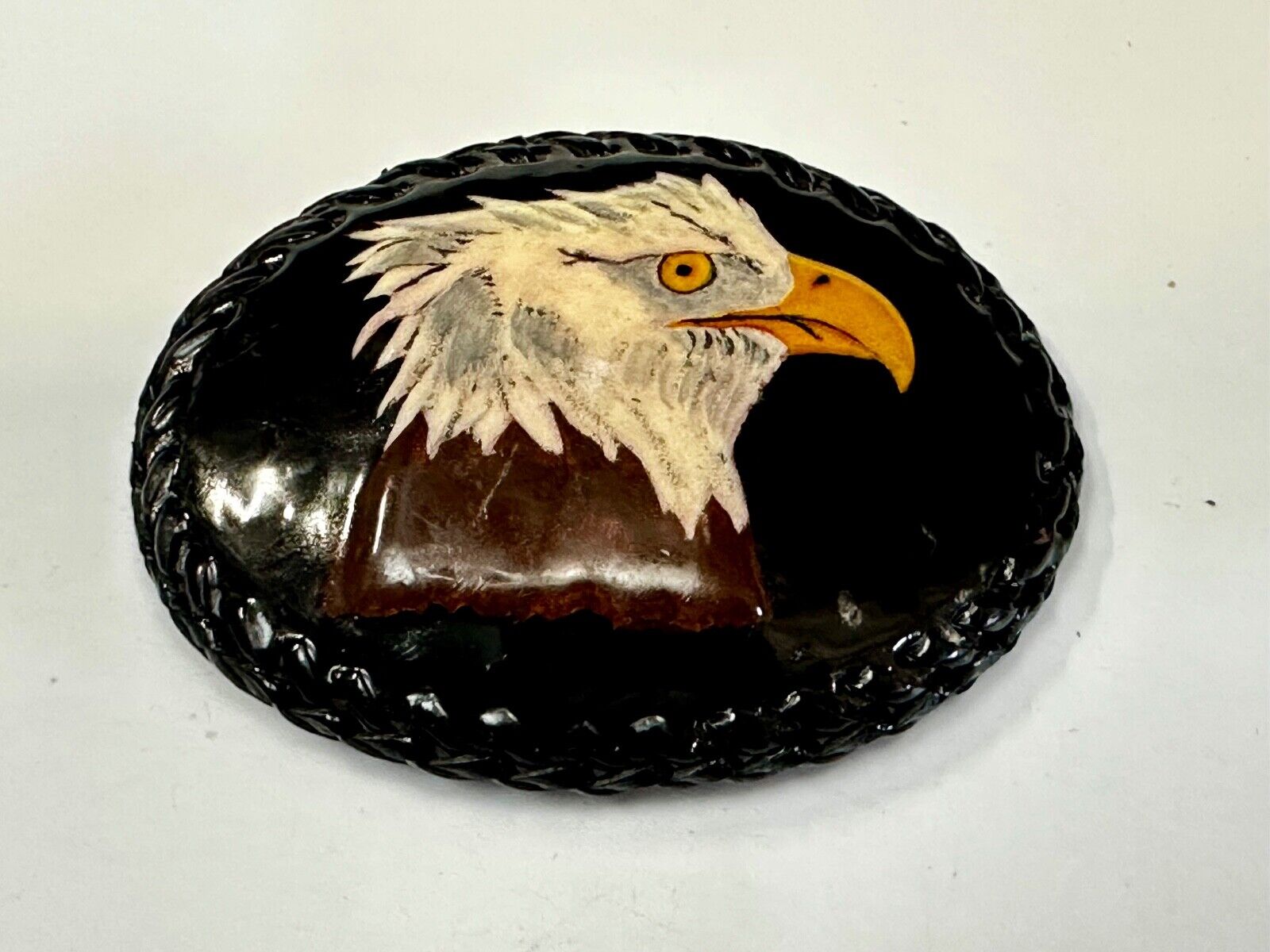 American Bald Eagle Vintage Patriotic USA Dark Leather hand stitched Belt Buckle