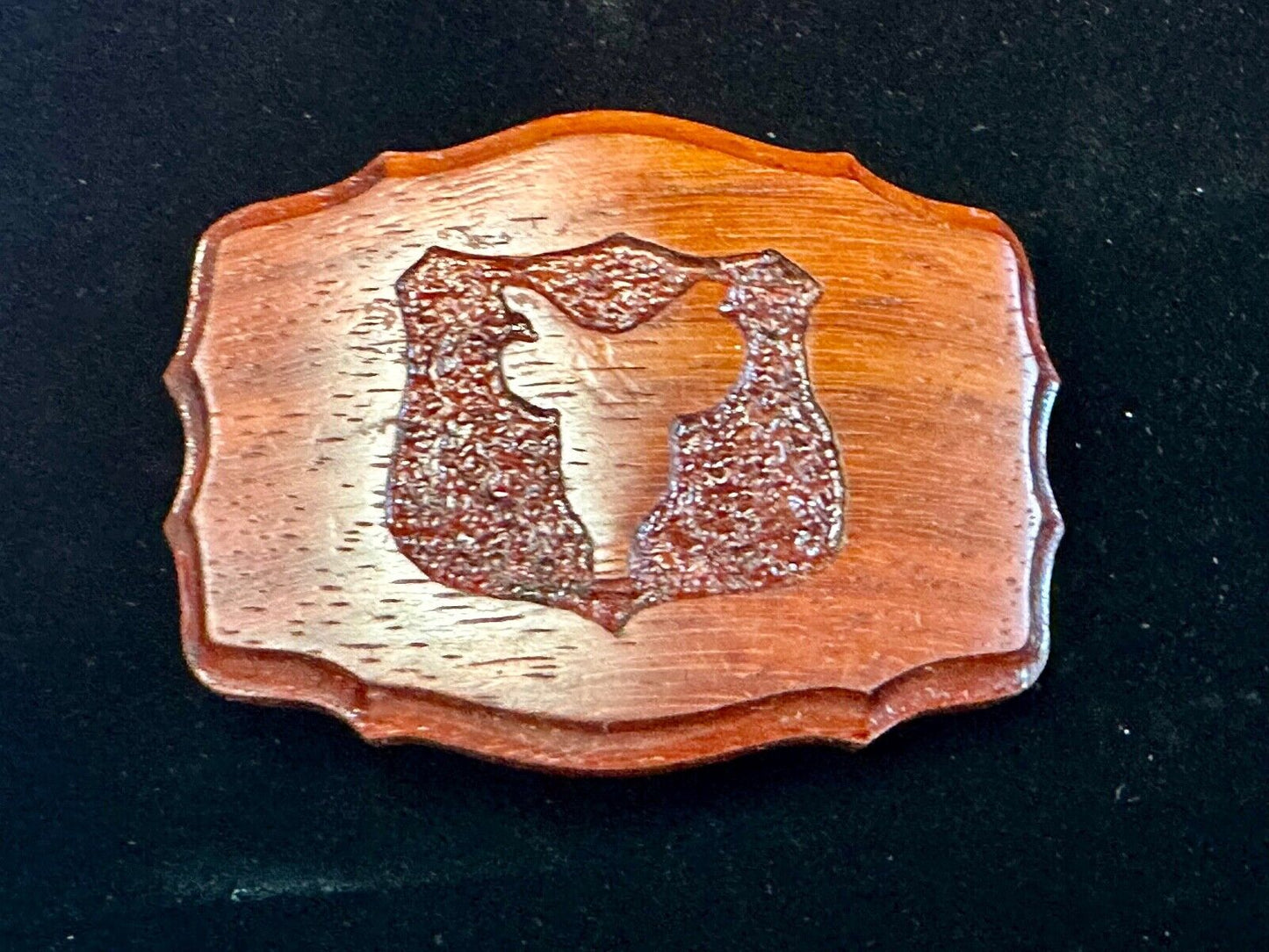 Vintage horse saddle carved in wooden western framed belt buckle  VermJ LL19