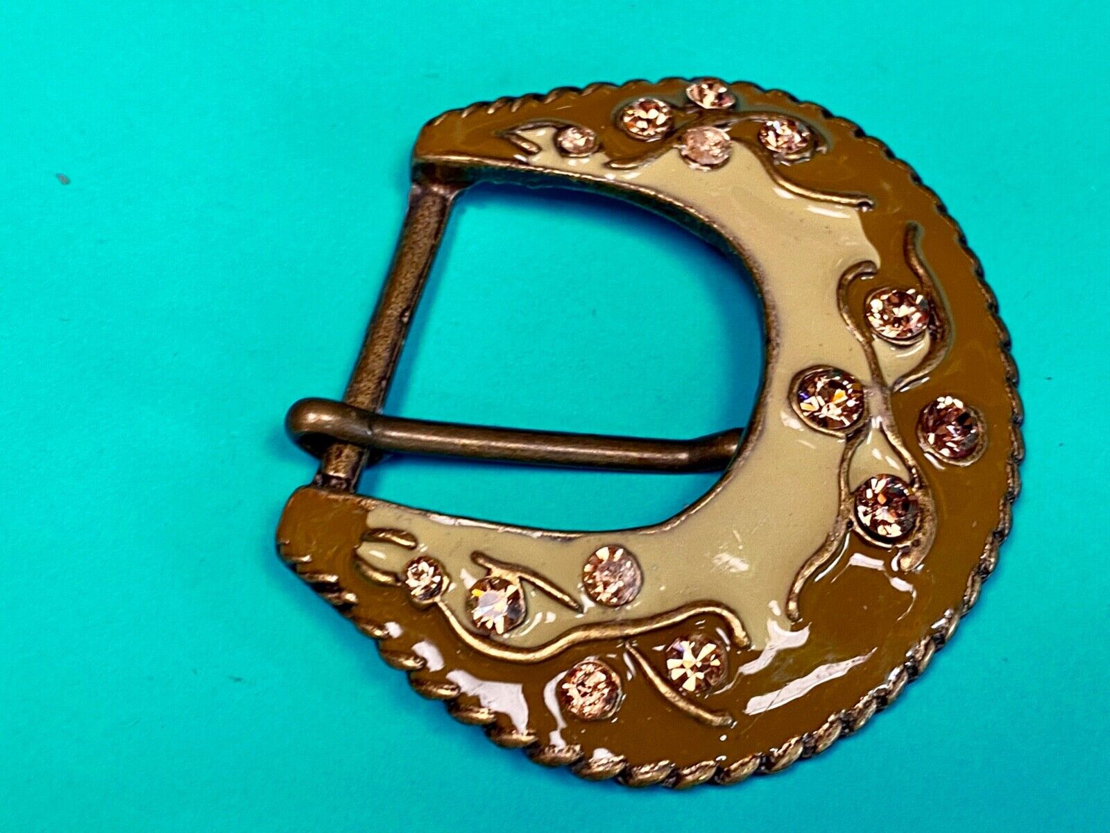 Unique Enameled Ranger Style Women's Rhinestone Accented Belt Buckle
