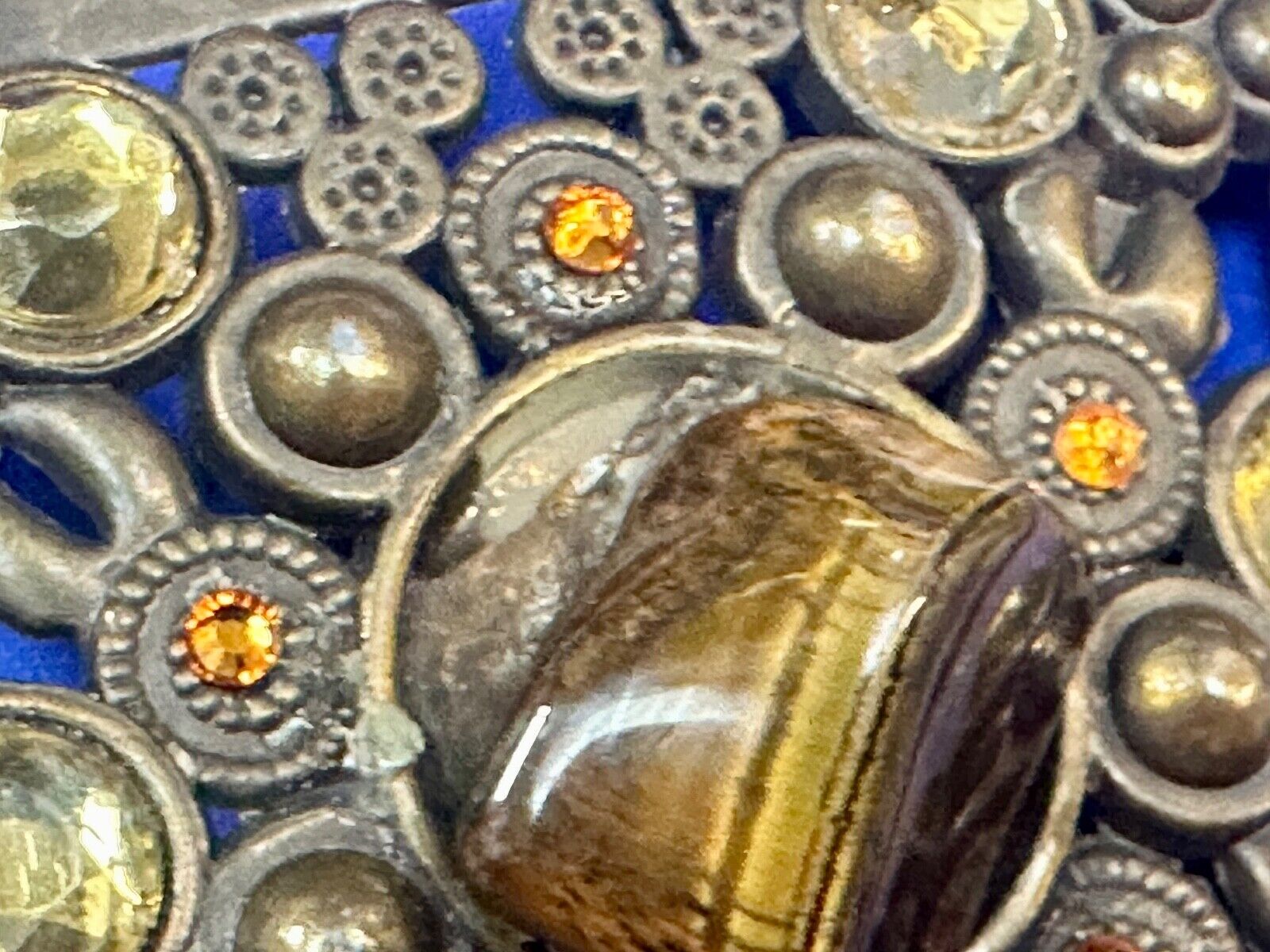 Antique Brass Style Hippie Vintage Belt Buckle With Tigers Eye In Center