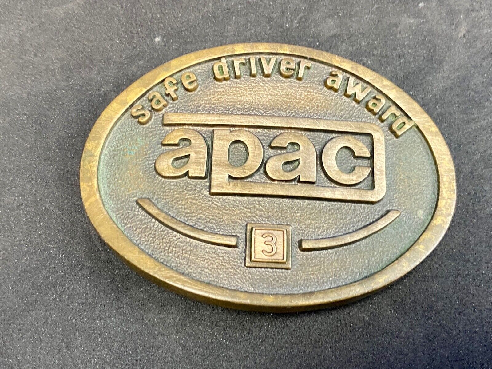 Vintage Jostens belt buckle APAC safe driver 3 year award
