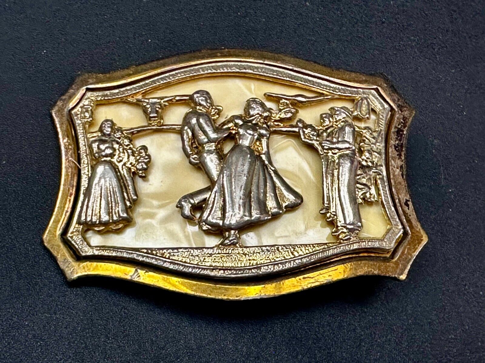 Antique Dancing Couple Formal Waltz Ballroom Gold Tone Western Belt Buckle