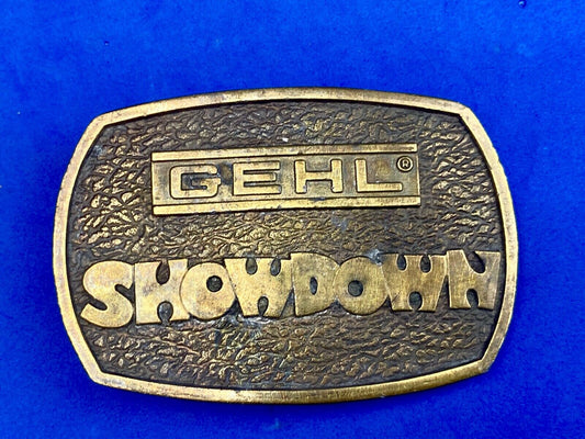 Vintage 1976 GEHL Showdown belt buckle by Bergamot - Farm Equipment Machinery 