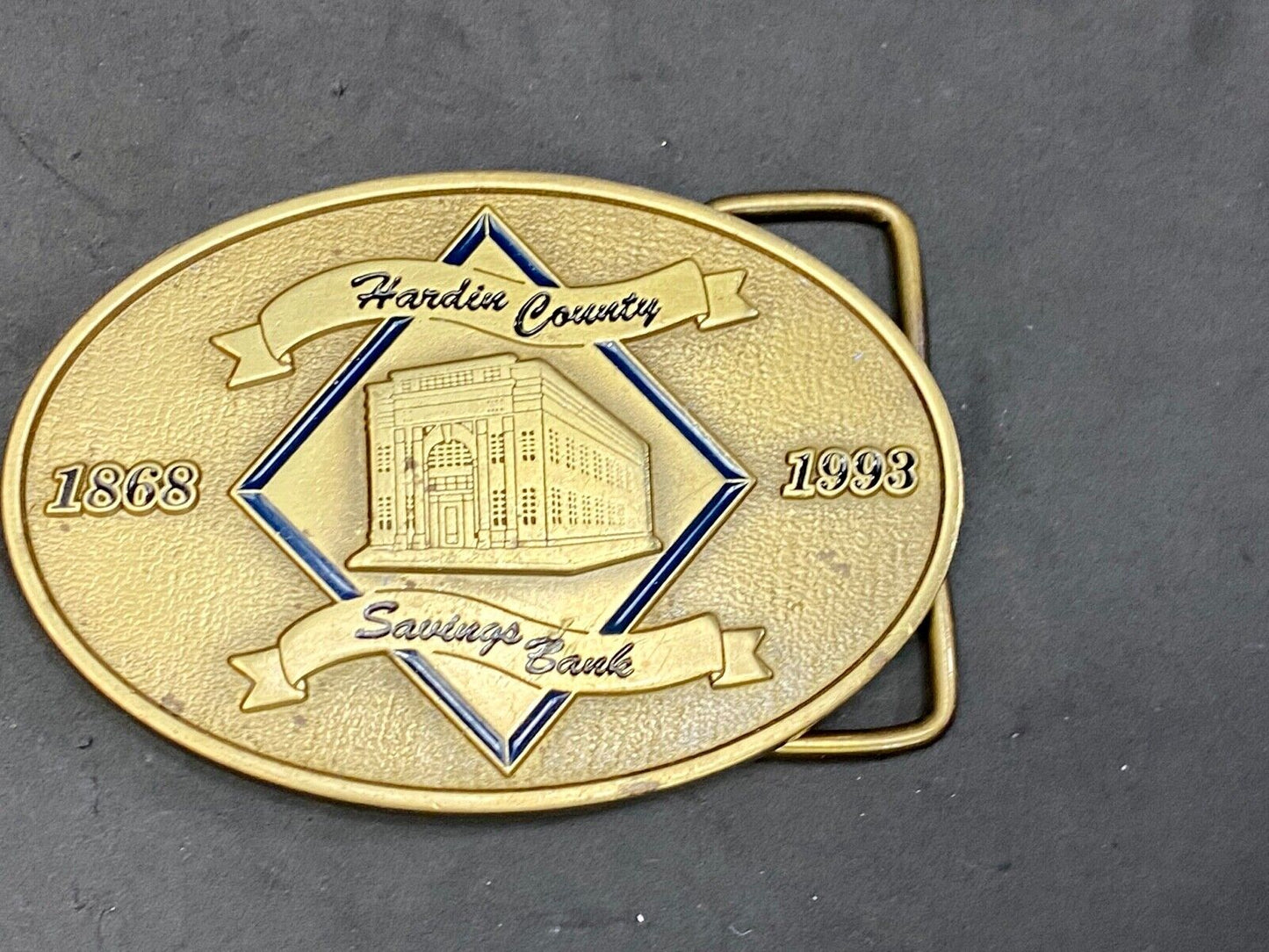 Vintage Hardin County Savings Bank Brass Tone Belt Buckle By Cd Hit