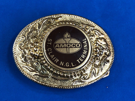 Beautiful  AMOCO Advertising  Center piece western Belt Buckle  rope boarder 