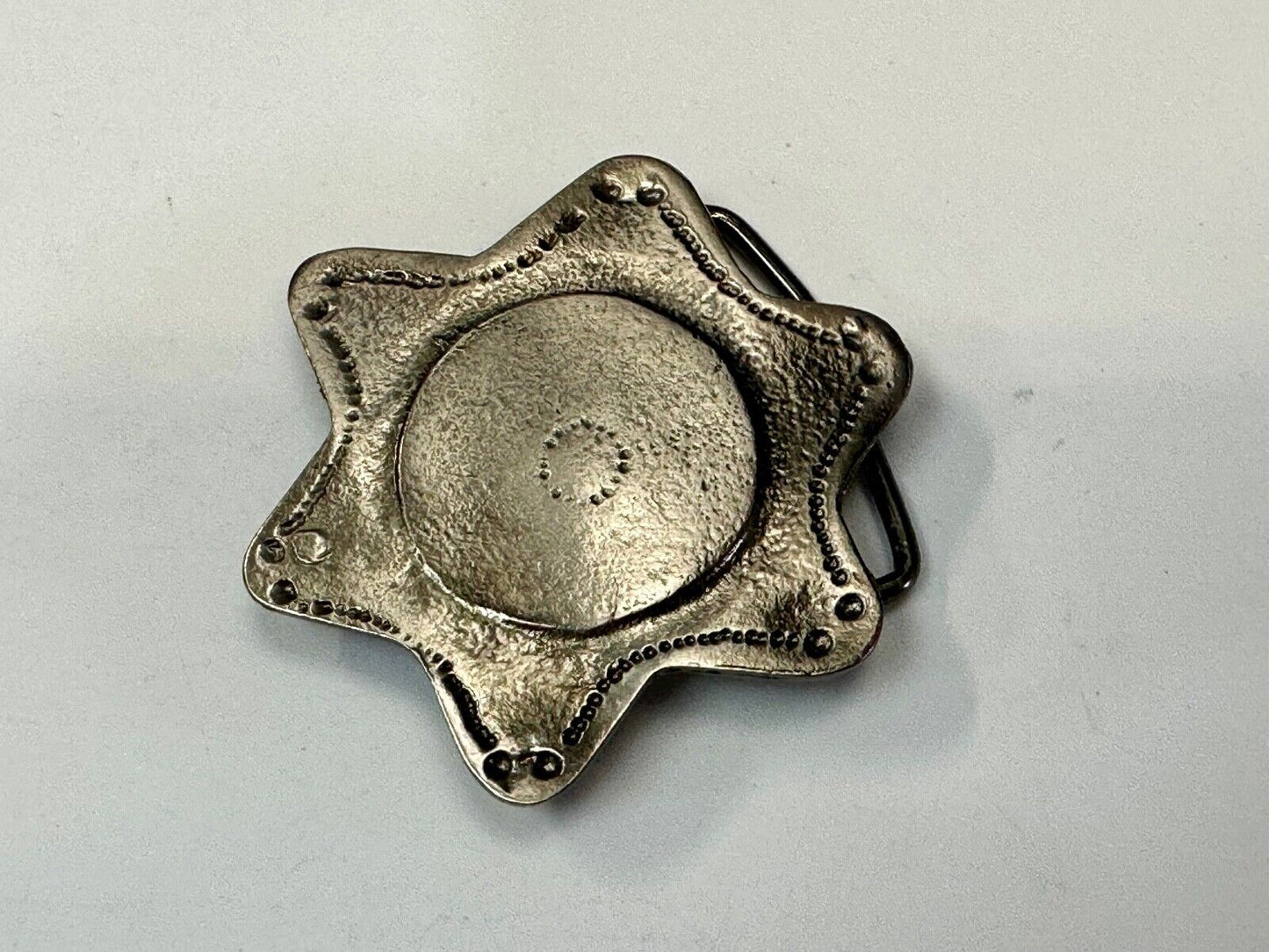 Abstract STAR Cutout 2.5" wide silver tone sheriff badge shaped belt buckle