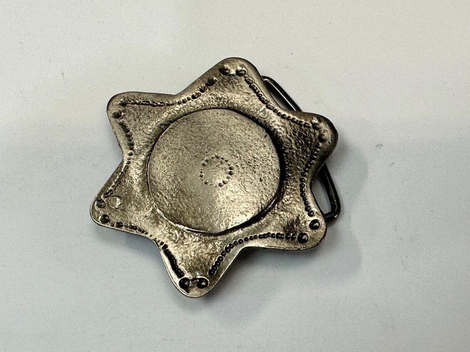 Abstract STAR Cutout 2.5" wide silver tone sheriff badge shaped belt buckle