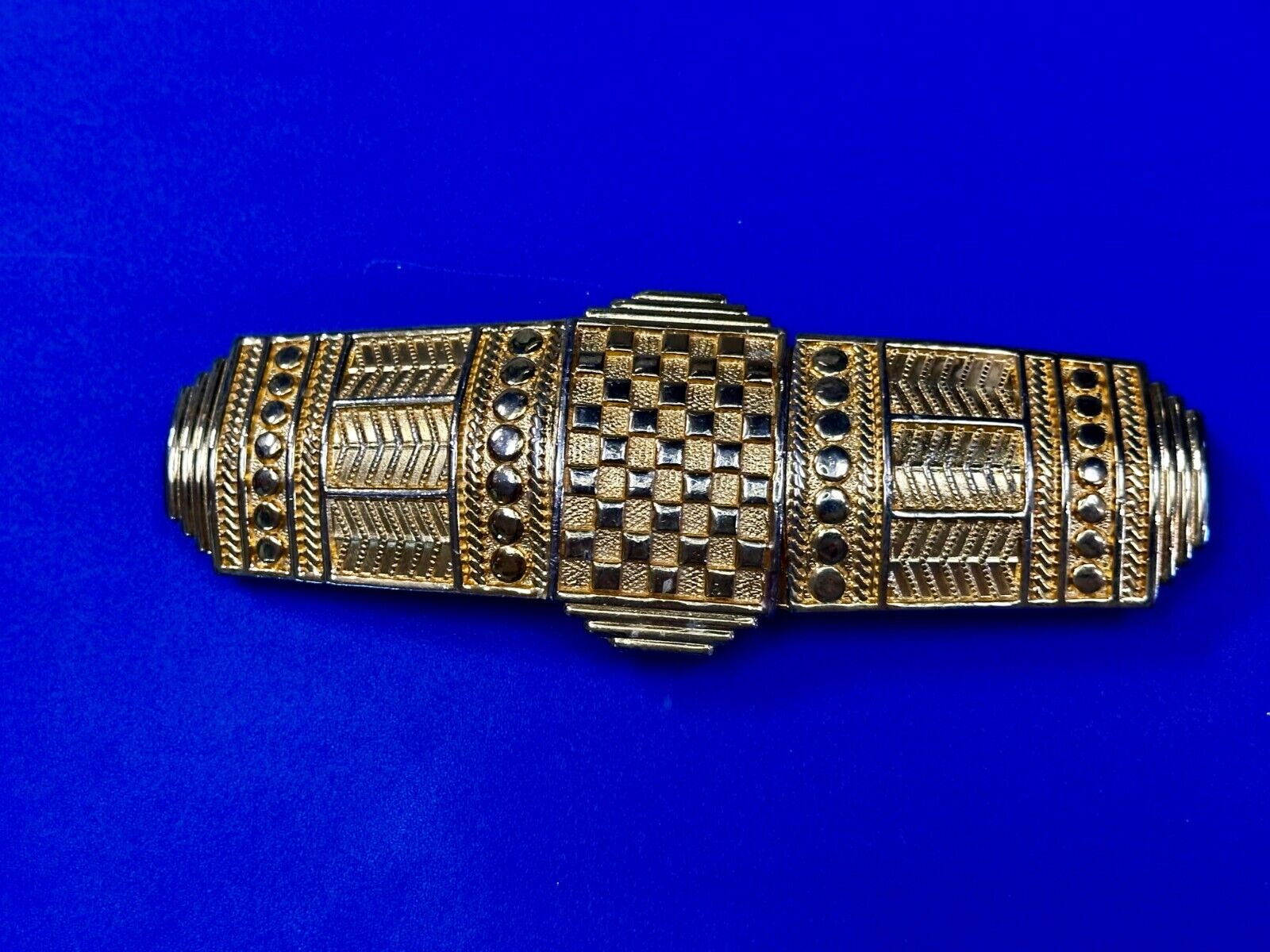 6" Wide Two Piece interlocking Gold Tone Vintage Belt Buckle by Dotty Smith