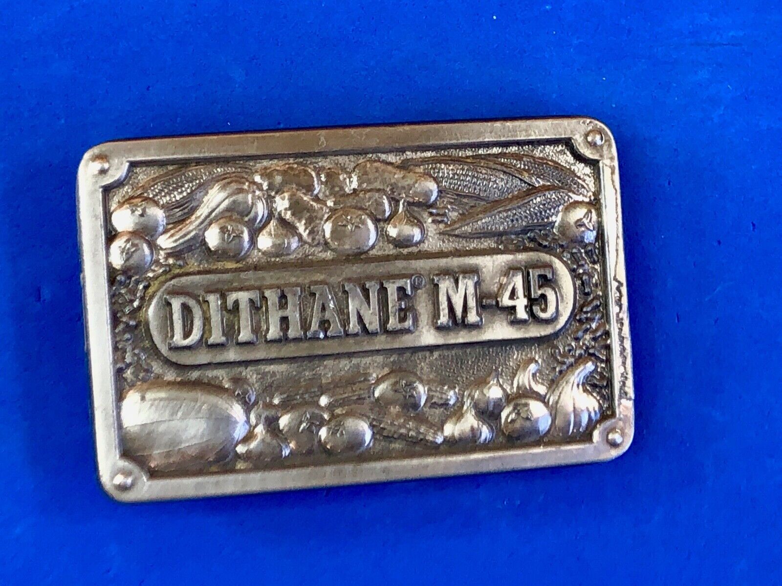 Vintage Farming  Dithane M-45 advertising belt buckle Dallas Texas Koleaco 
