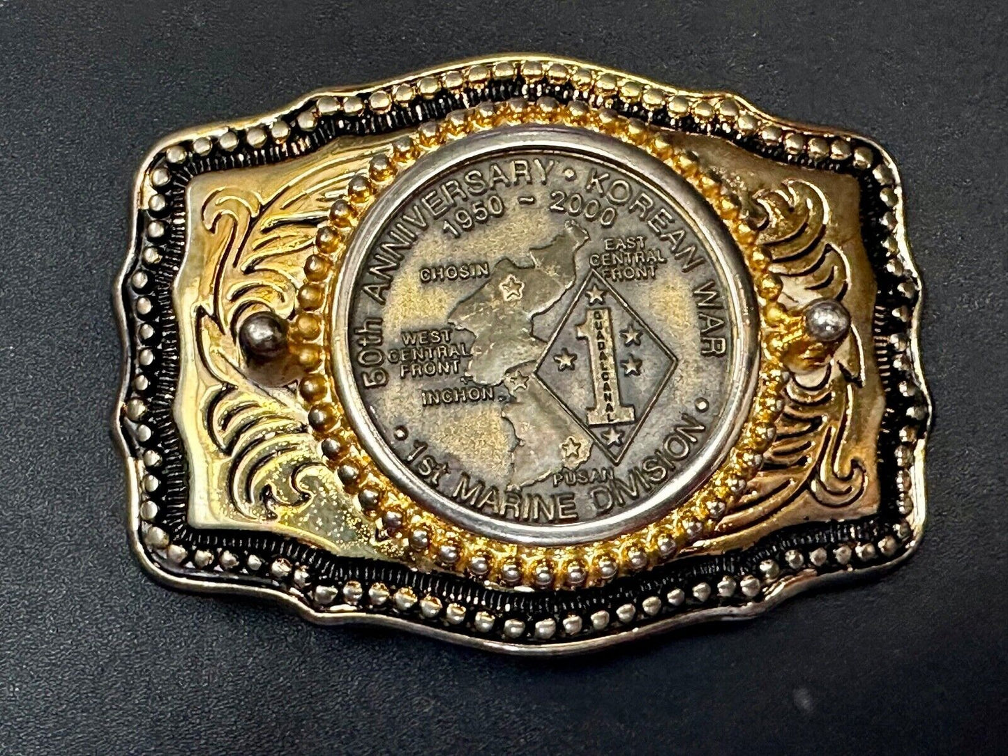 US Marines 50th Anniversary Korean War 1950-2000 Challenge Coin Belt Buckle
