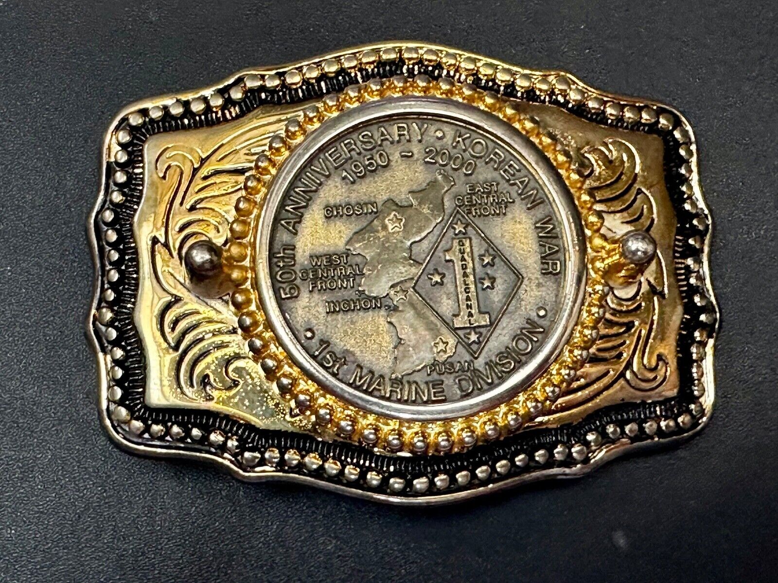 US Marines 50th Anniversary Korean War 1950-2000 Challenge Coin Belt Buckle