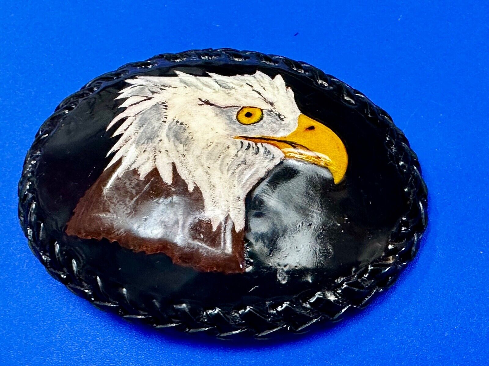American Bald Eagle Vintage Patriotic USA Dark Leather hand stitched Belt Buckle