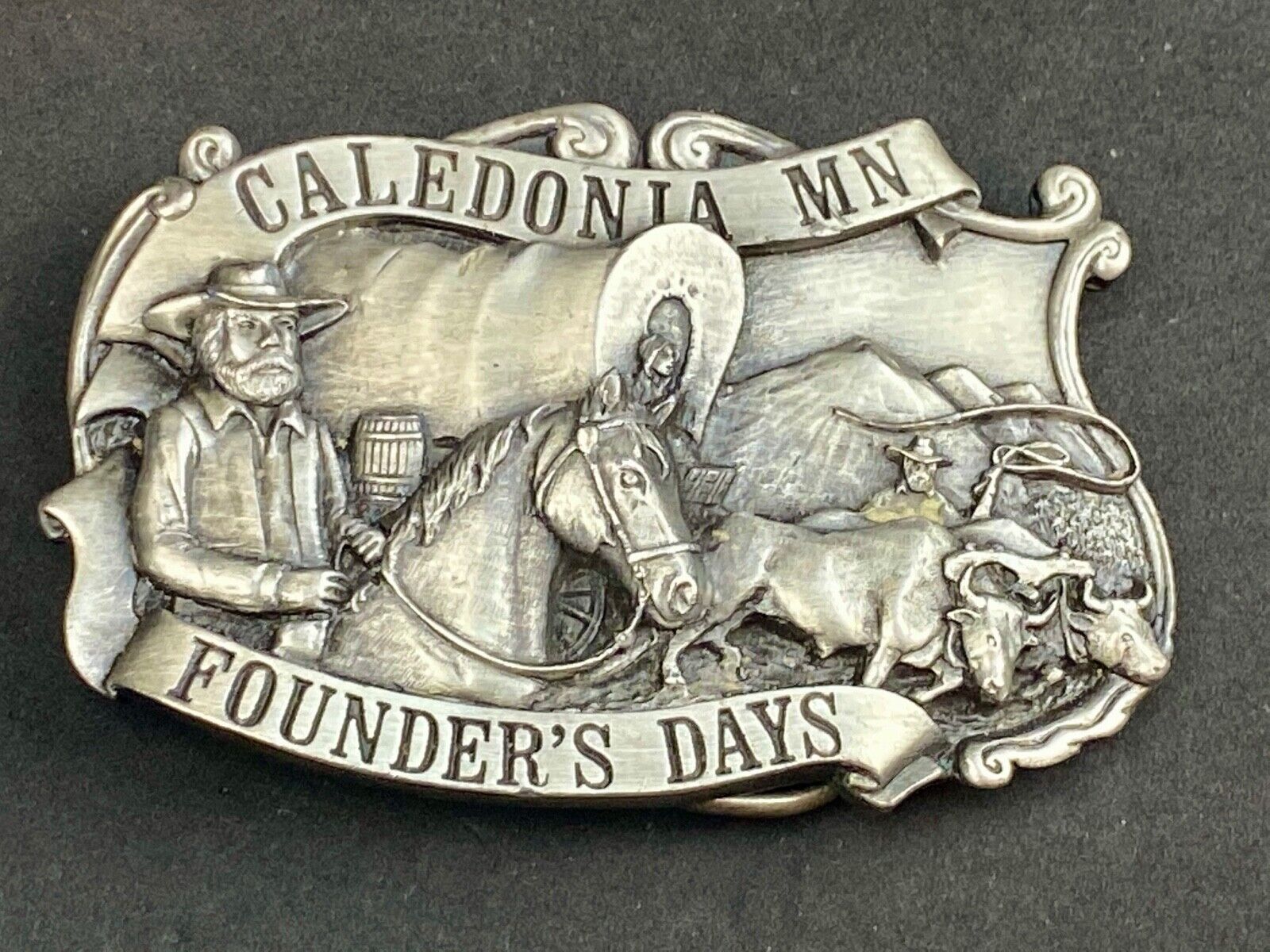 Vintage Founder’s Days Caledonia MN Siskiyou belt buckle - Ralph L Young -elder 