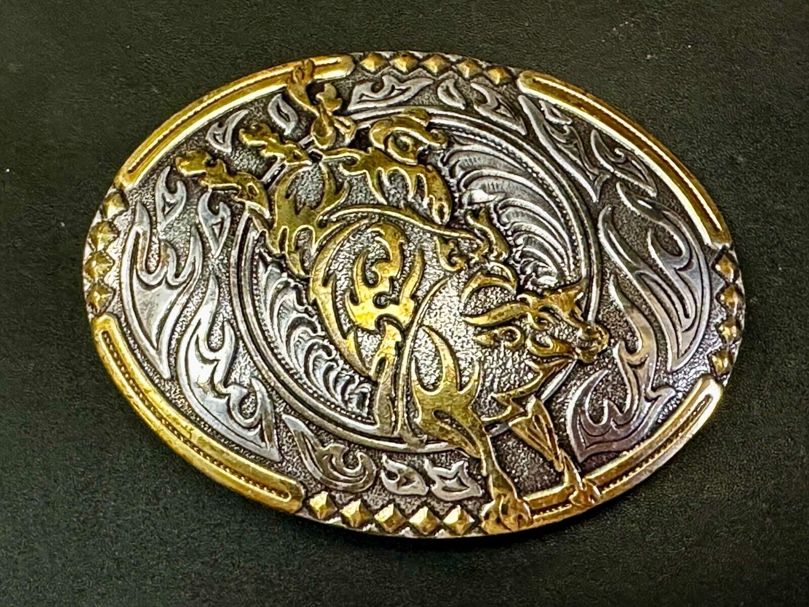 Abstract Rodeo Bull Cow Steer Ornate Two Tone Western Belt Buckle by Crumrine