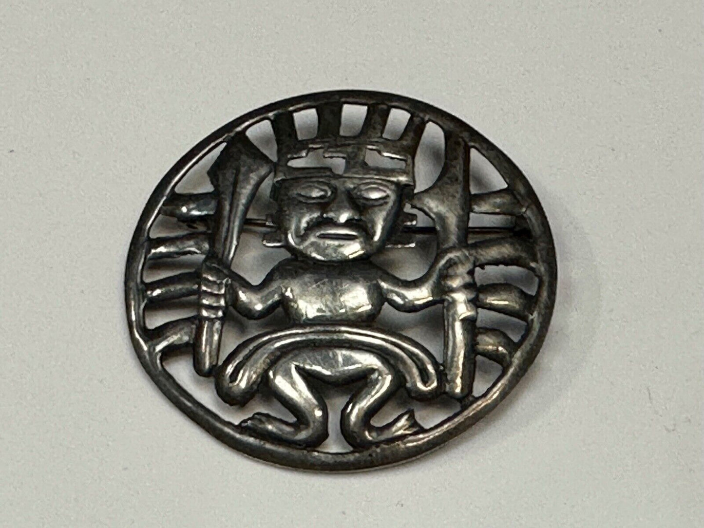 Tribal Chief Man Figure   Aztec?  unknown to me! Sterling Brooch Pin
