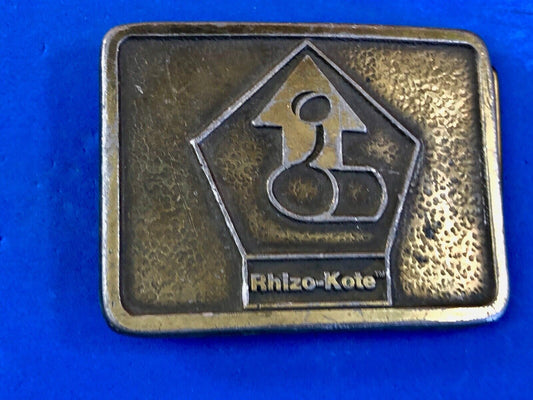 Vintage advertising Rhizo kote  seal coating company belt buckle 