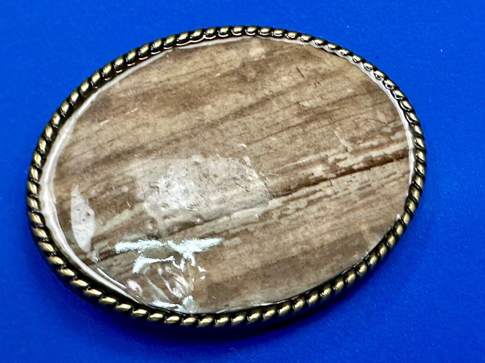 Vintage Faux Wood Grain Oval Belt Buckle By Ivan