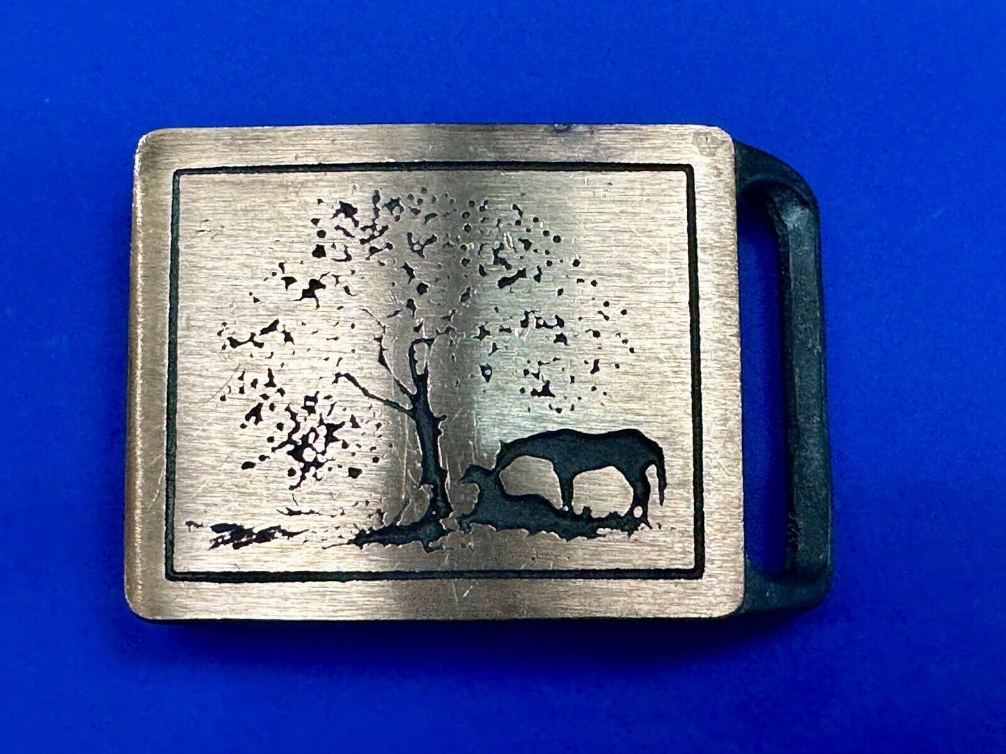 TWO HORSES TECH-ETHER GUILD Vintage art Horse lovers belt buckle