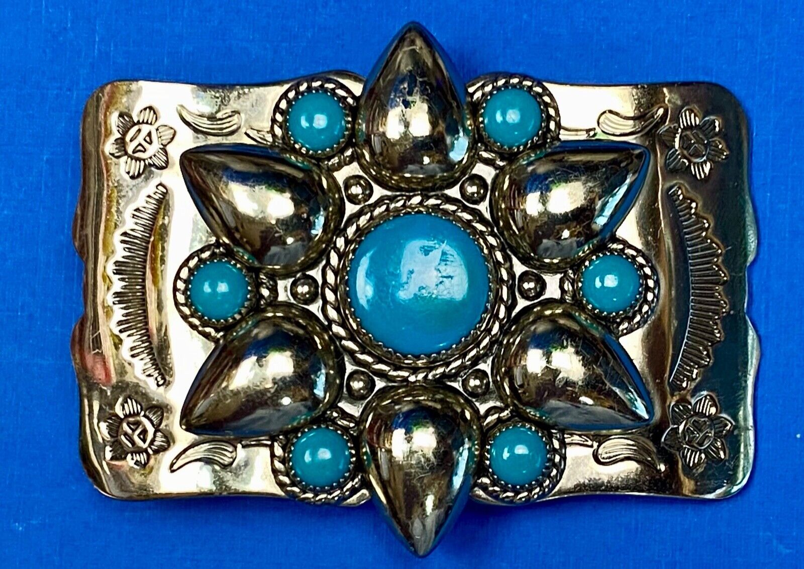 Beautiful Nickel Silver Southwestern 2.5" Wide Belt Buckle By Bell