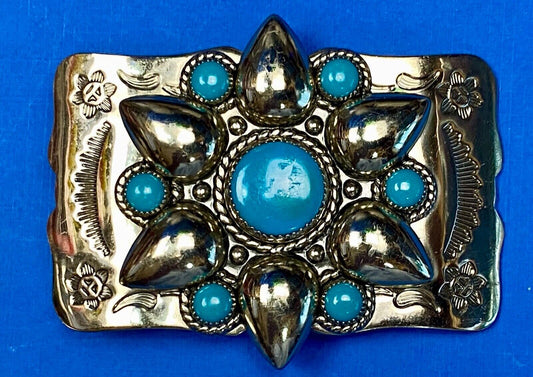 Beautiful Nickel Silver Southwestern 2.5" Wide Belt Buckle By Bell
