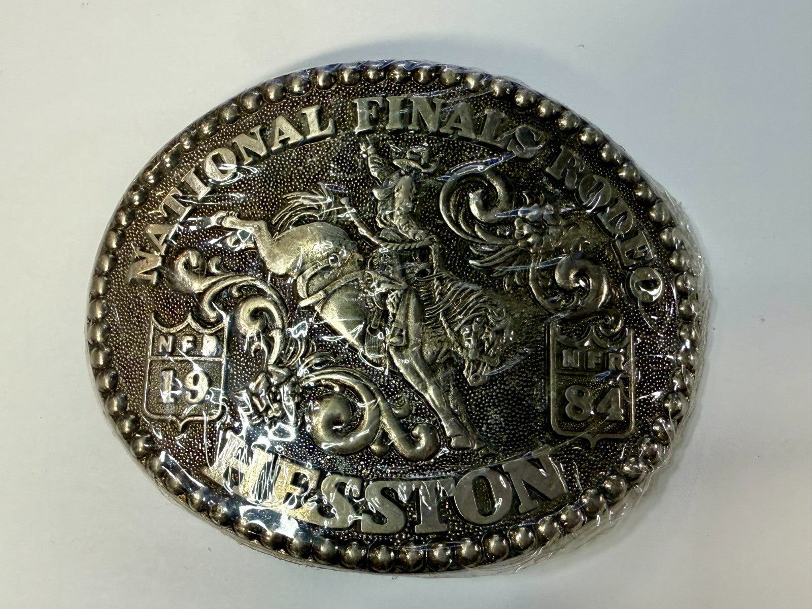 1984 Hesston NFR National Finals Rodeo Cowboys Western Sealed Belt Buckle