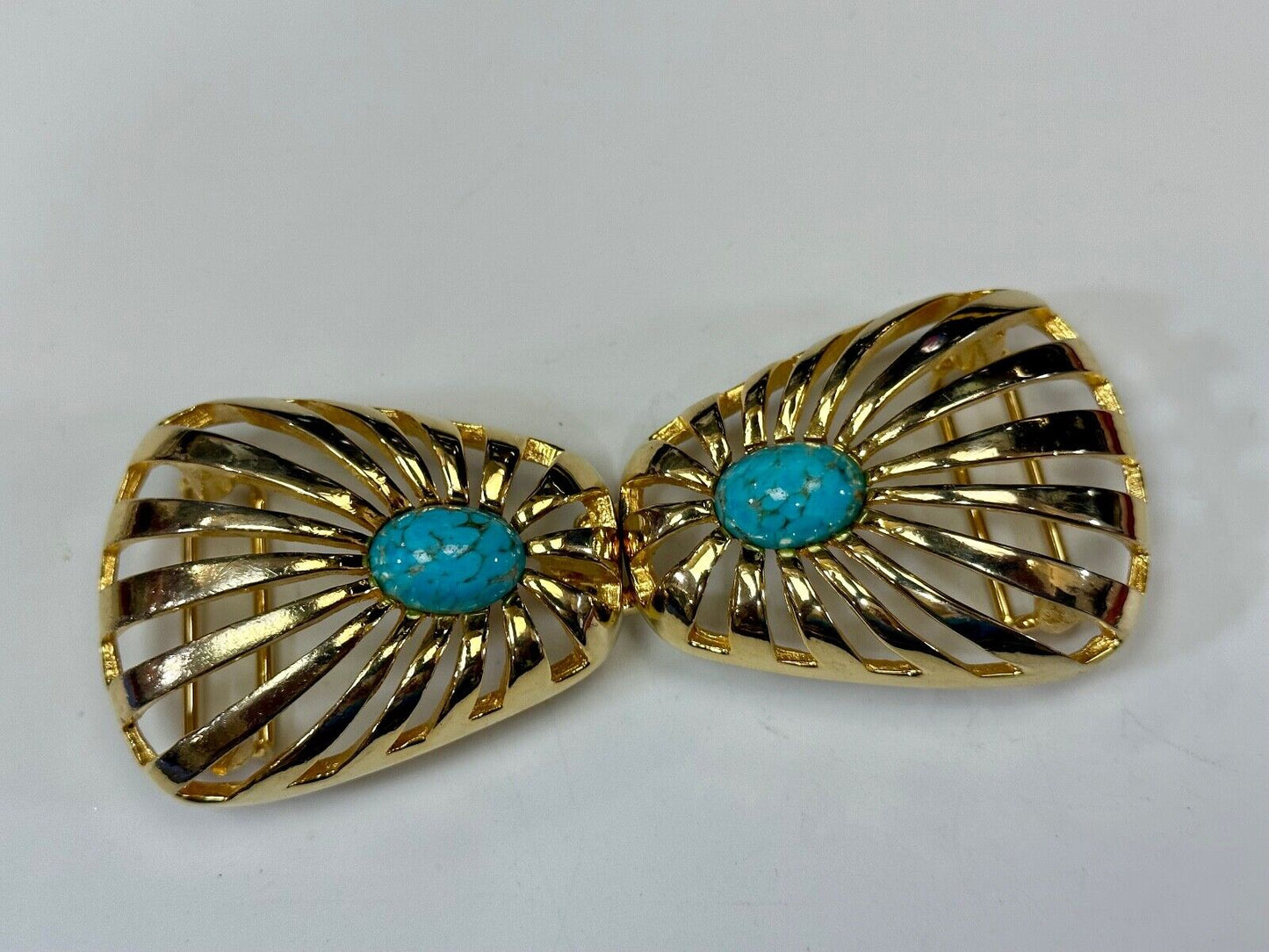 turquoise cab center two piece interlocking designer  1984 Mimi Di N belt buckle