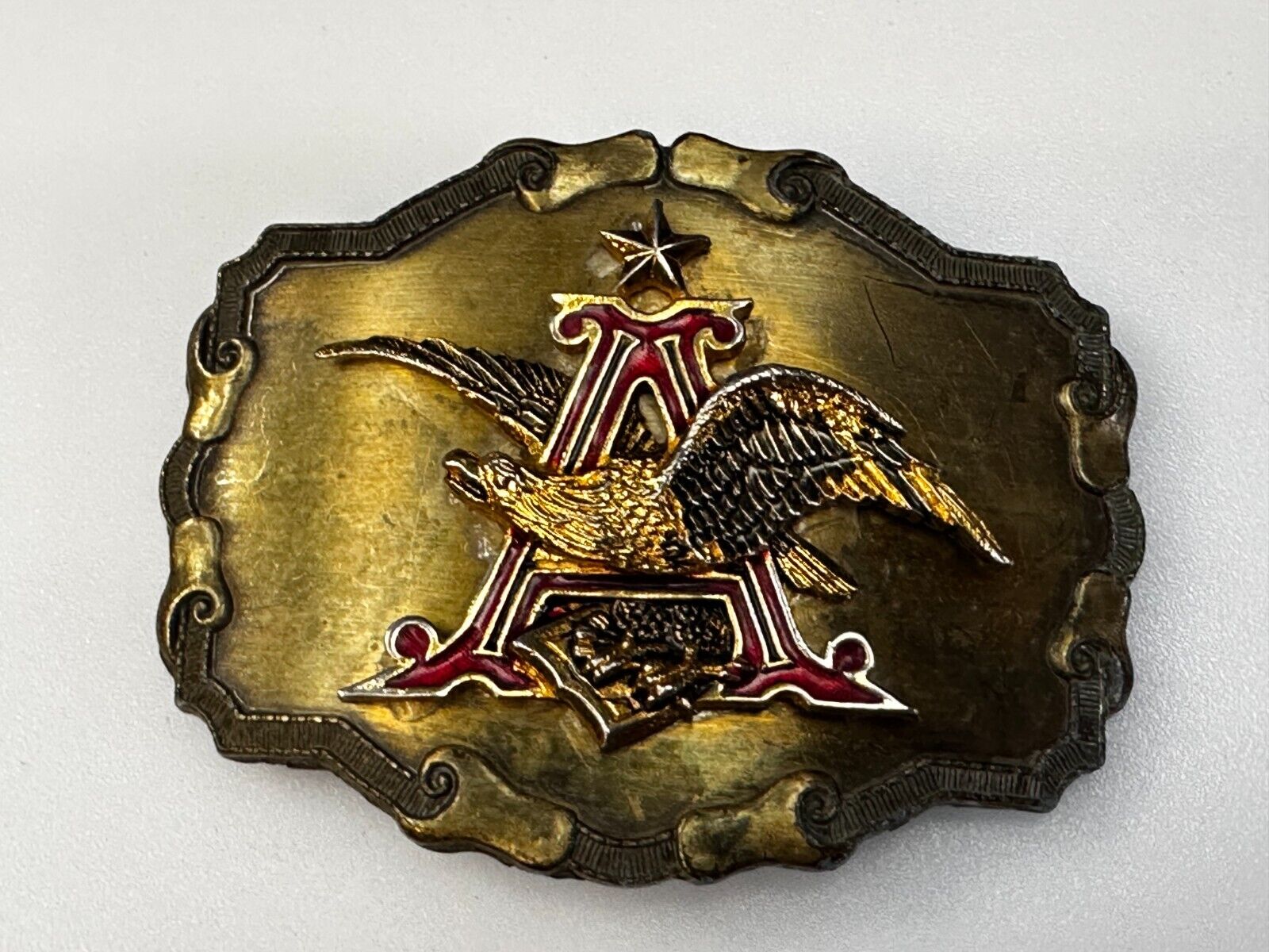 Anheuser-Busch Budweiser Beer Eagle Logo Vintage 1977 Raintree Belt Buckle