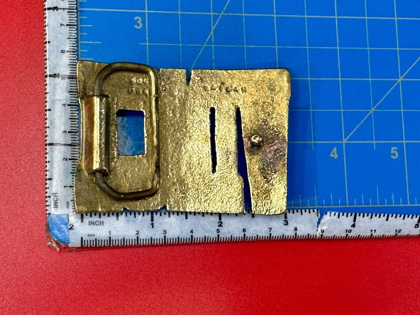 Vince,  Cutout block letters solid brass Vintage belt buckle marked Taiwan ROC