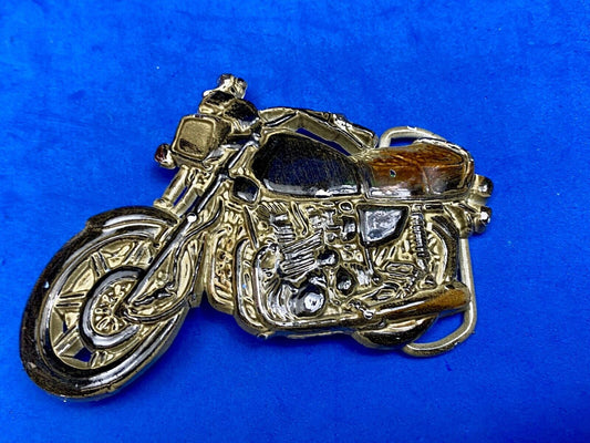 4" wide cut out Motorcycle shaped brown black & silver color belt buckle 