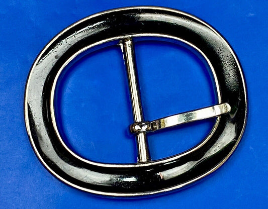 3" Wide Formal Silver And Black Color Oval Belt Buckle - Retro Vibe