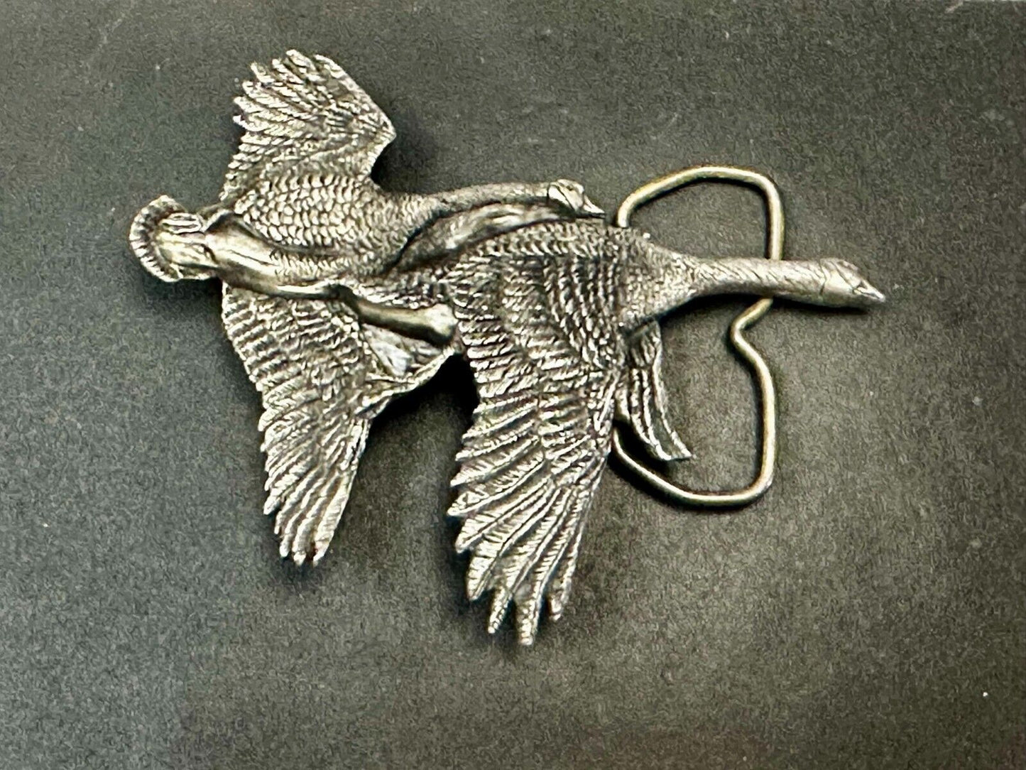 Two Flying Ducks Vintage 1970 Vinegarroon Foundries Cutout Pewter Belt Buckle