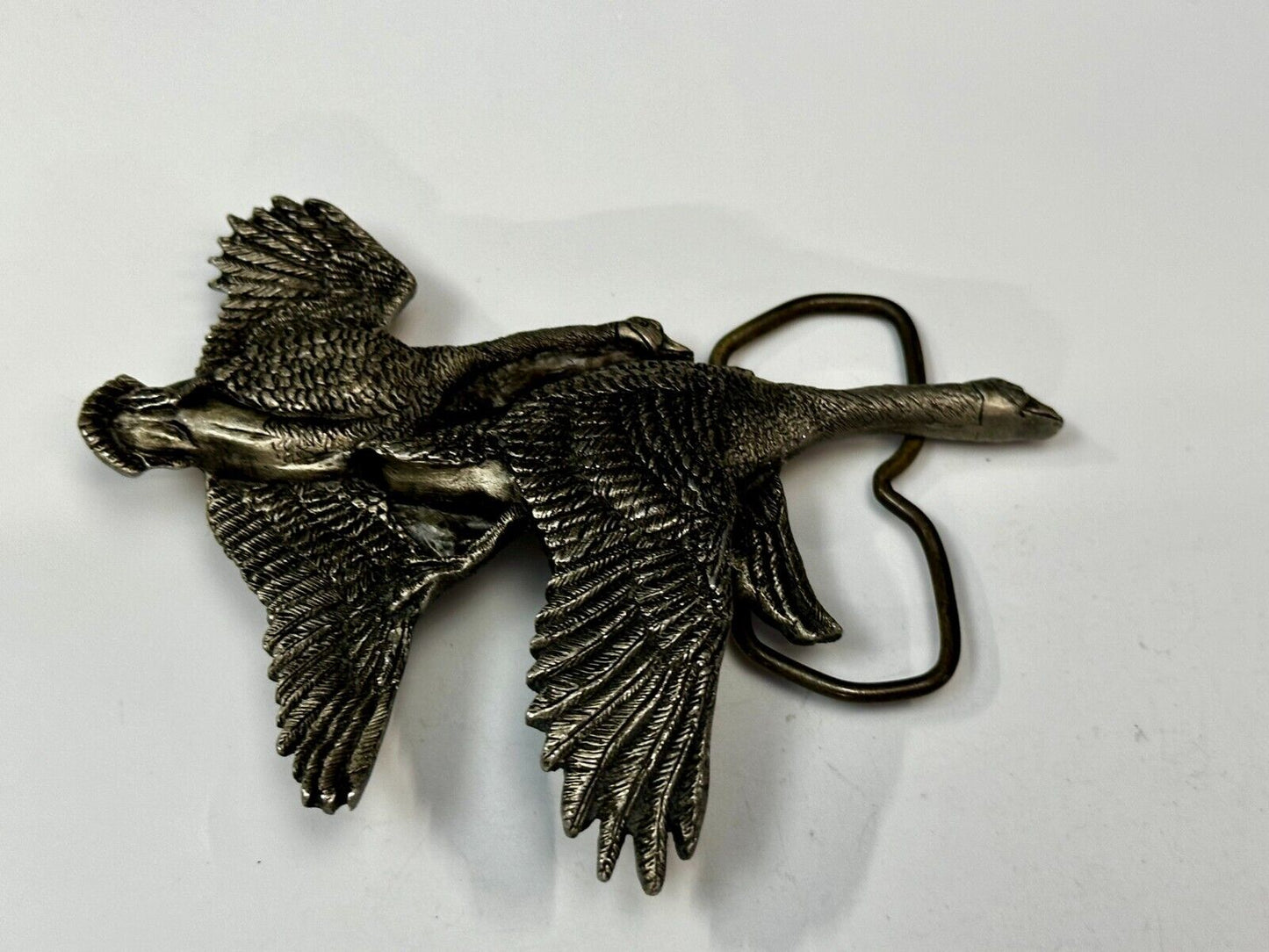 Two Flying Ducks Vintage 1970 Vinegarroon Foundries Cutout Pewter Belt Buckle