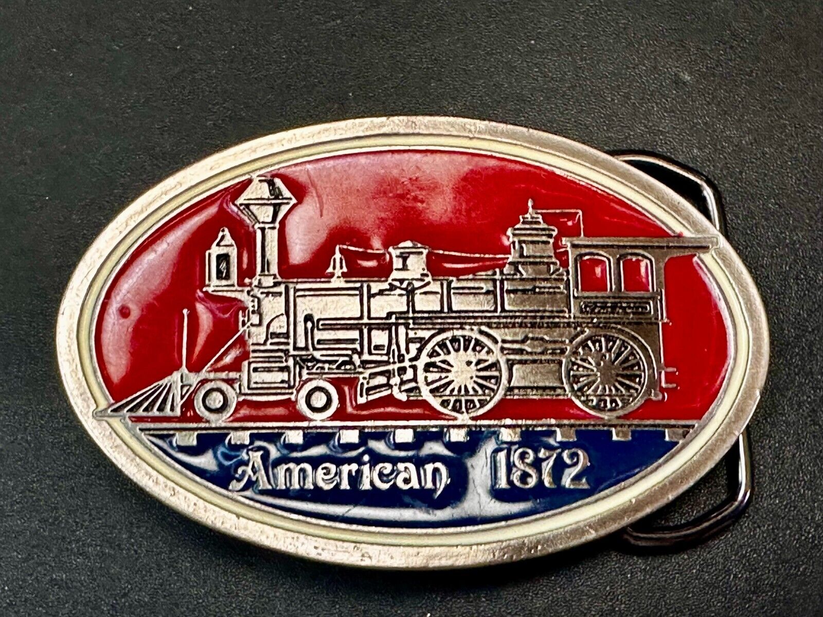 American 1872 Locomotive Steam Engine Train Railway Railroad Vintage Belt Buckle
