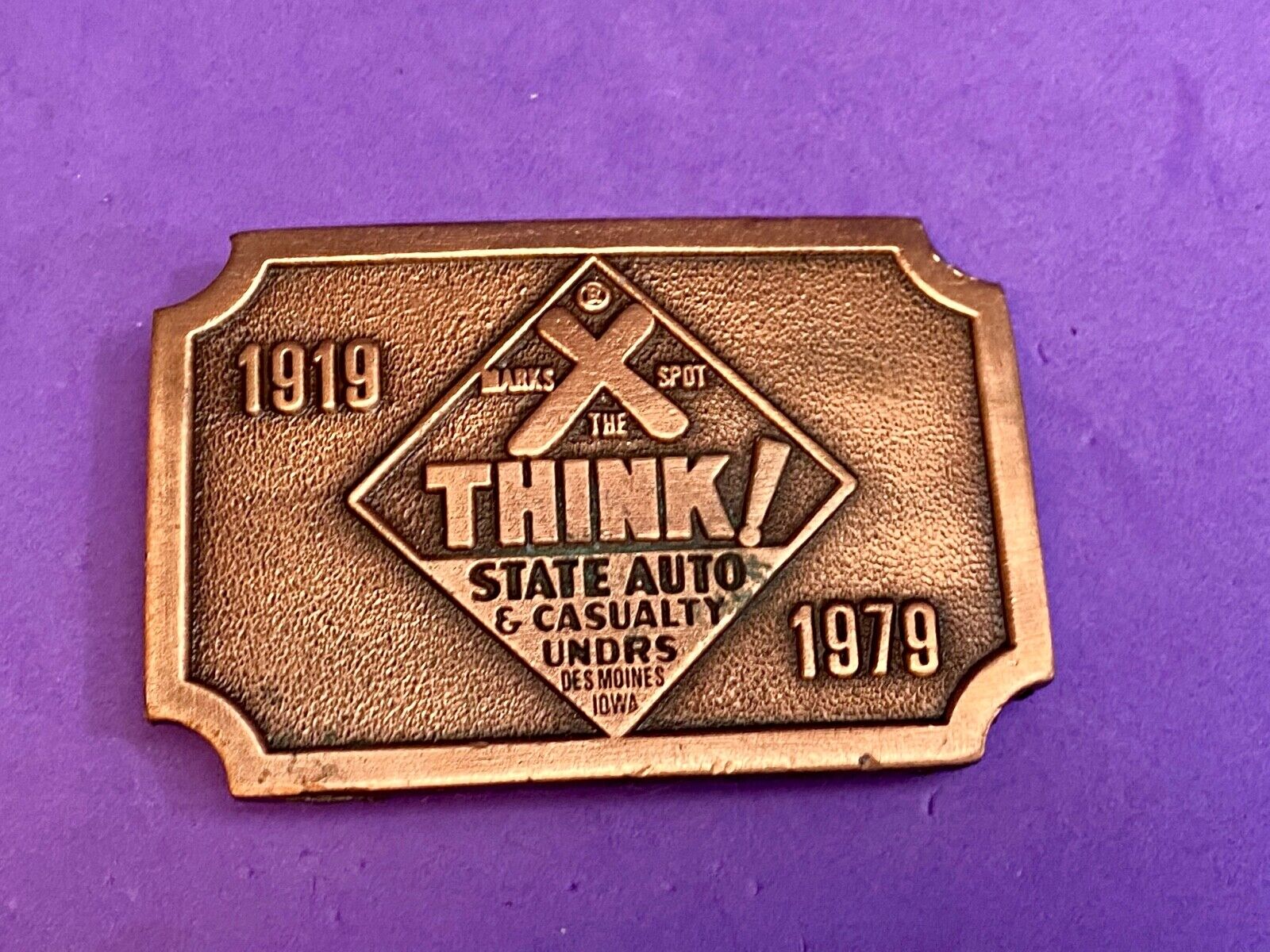 1979 State Auto & Casualty, Des Moines, Iowa Ia, "X Marks The Spot" Belt Buckle