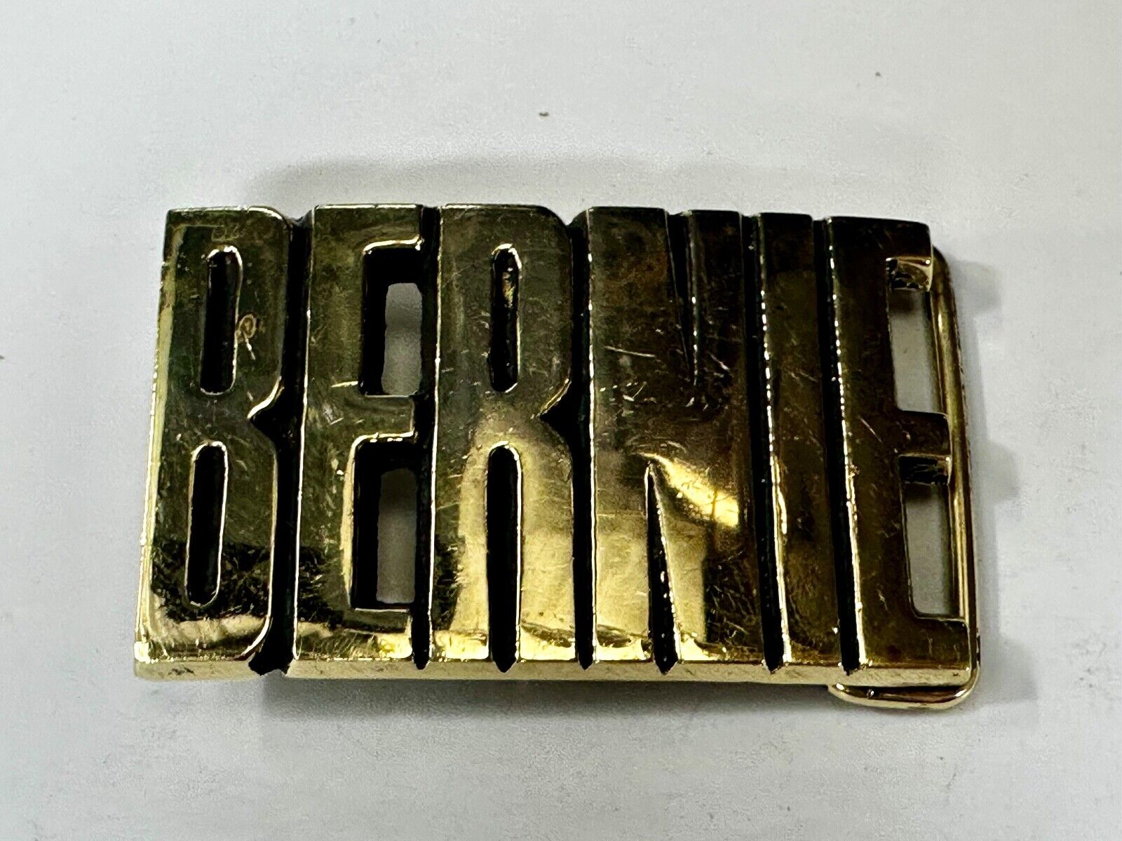 Bernie - Custom Block Letter Cutout Name Solid Brass Belt Buckle by Baron
