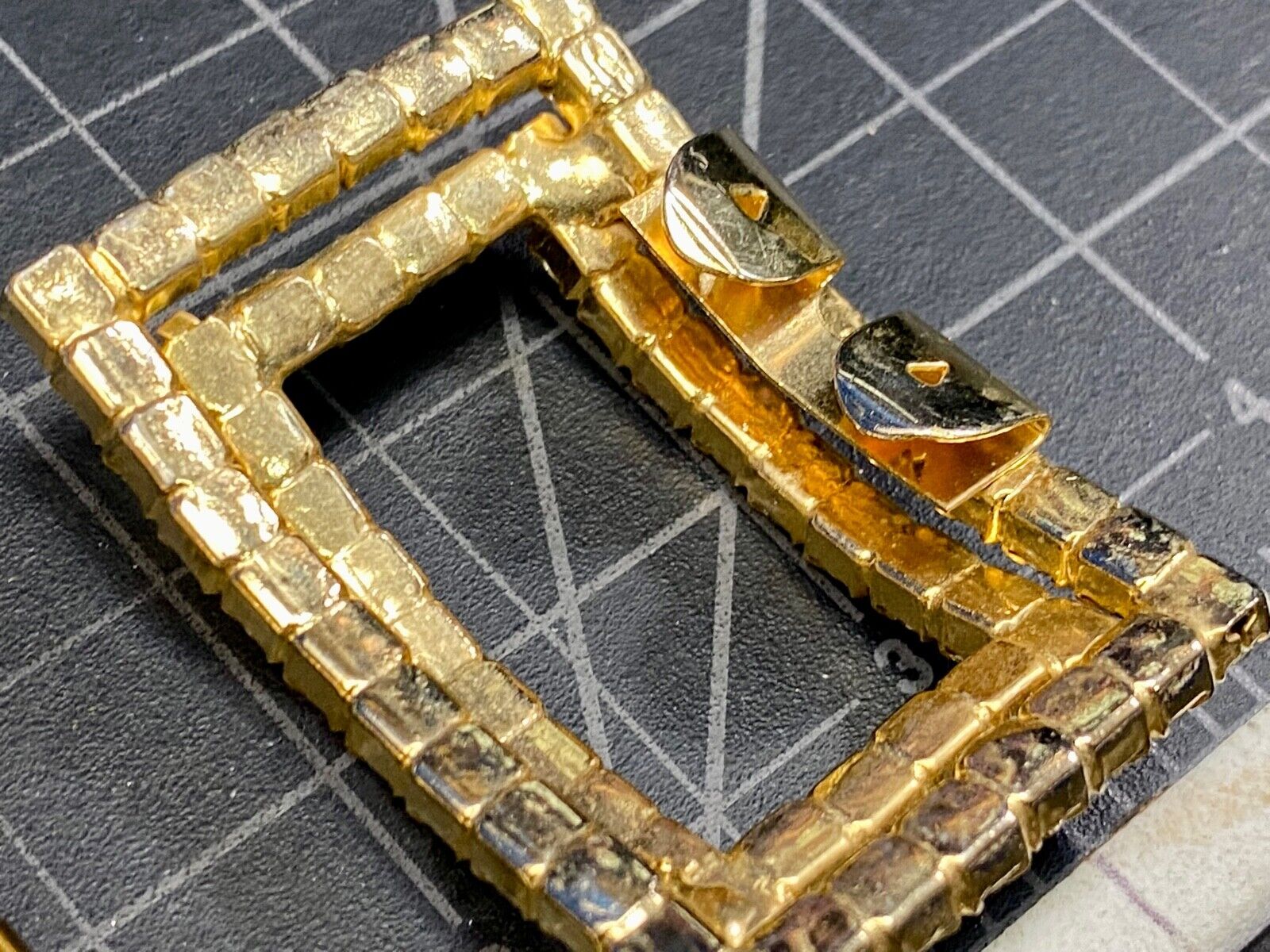 Vintage Interlocking Rectangles, Two Piece Rhinestone Covered Belt Buckle 